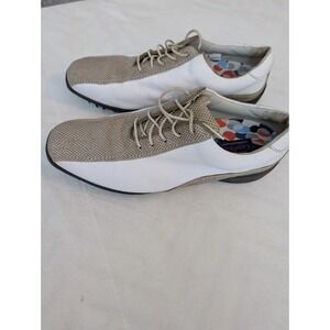 S2 FootJoy LoPro Collection Women's White and Taupe Brown Golf Shoes Size 9 1/2M